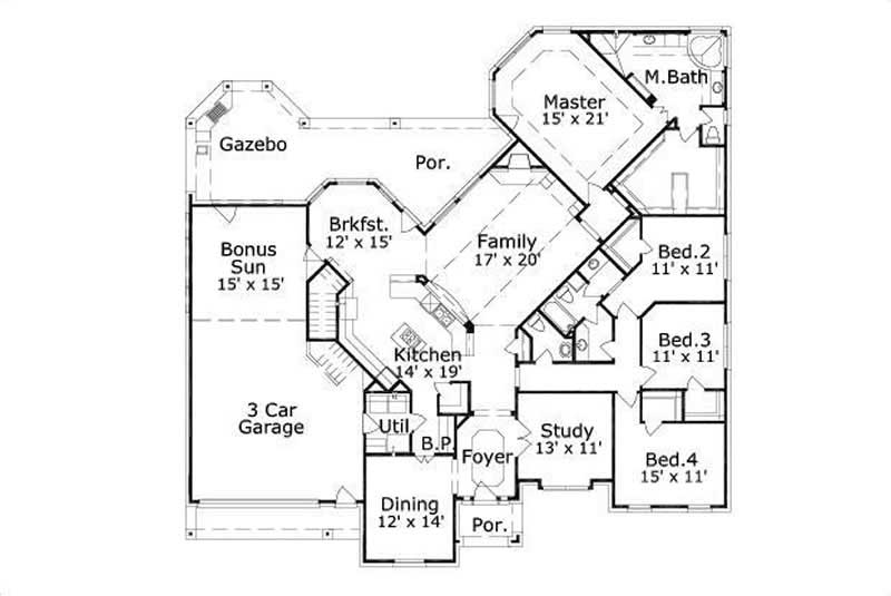 Floor Plan First Story of Ranch Plan #156-2308