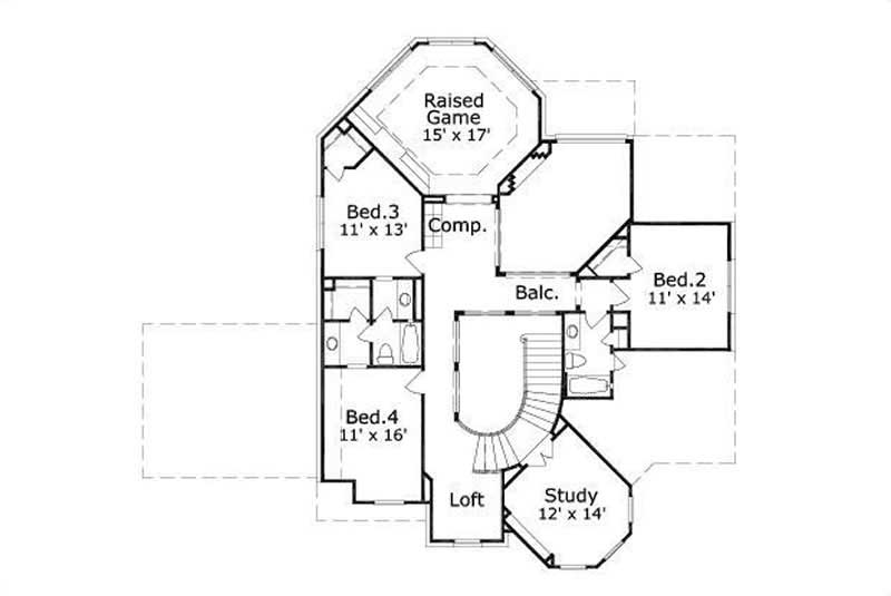 Floor Plan Second Story of Luxury Plan #156-2310