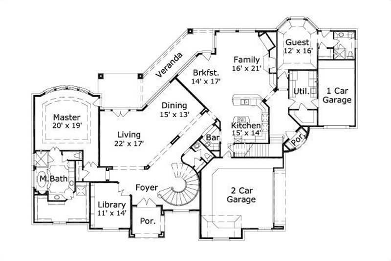 Floor Plan First Story of Luxury Plan #156-2316