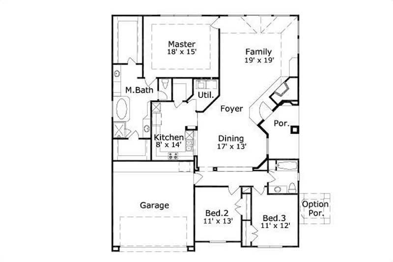 Floor Plan First Story of Ranch Plan #156-2322