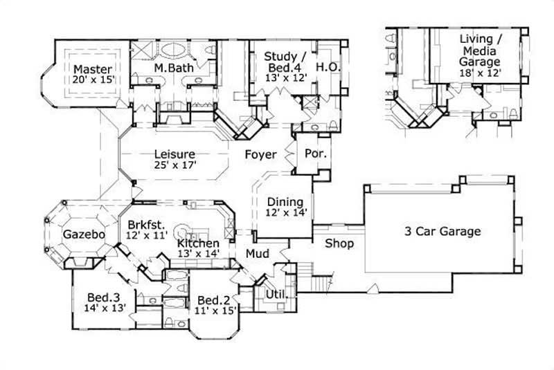 Floor Plan First Story of Tuscan Plan #156-2342