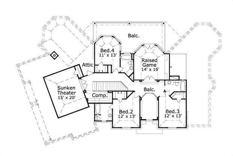 Floor Plan Second Story of Luxury Plan #156-2345