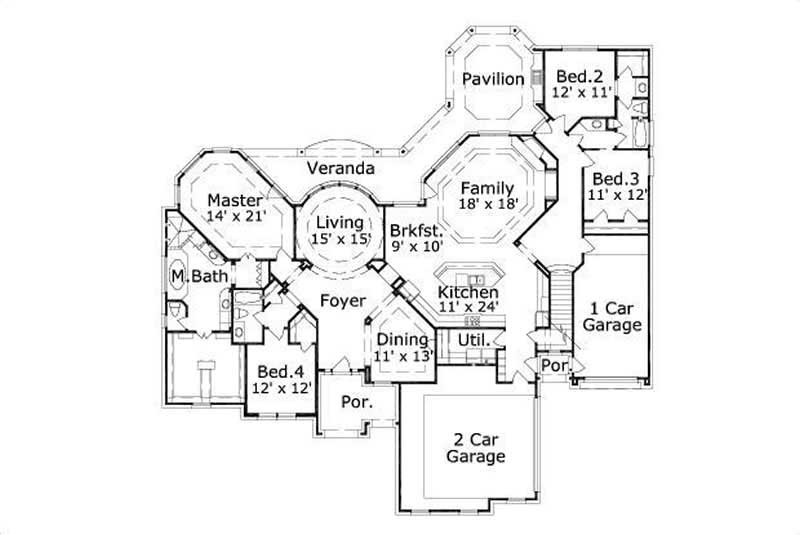 Floor Plan First Story of Ranch Plan #156-2356