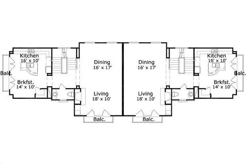 Floor Plan Second Story of Multi-Unit Plan #156-2360