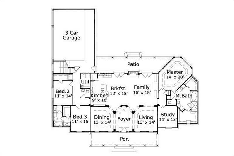 Floor Plan First Story of Country Plan #156-2362