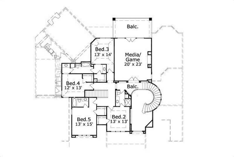 Floor Plan Second Story of Luxury Plan #156-2367