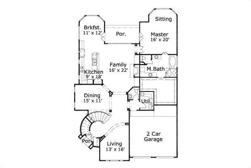 Floor Plan First Story of Mediterranean Plan #156-2370