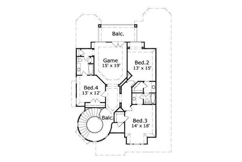 Floor Plan Second Story of Mediterranean Plan #156-2370