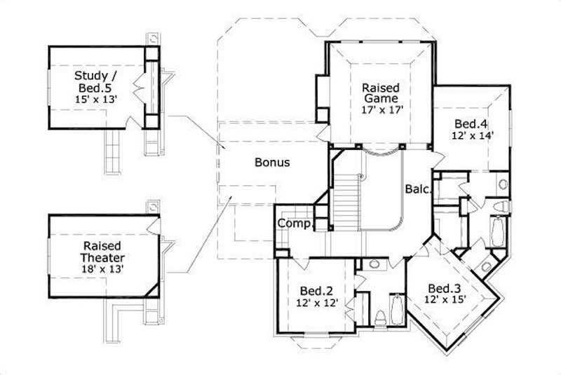 Floor Plan Second Story of Luxury Plan #156-2373