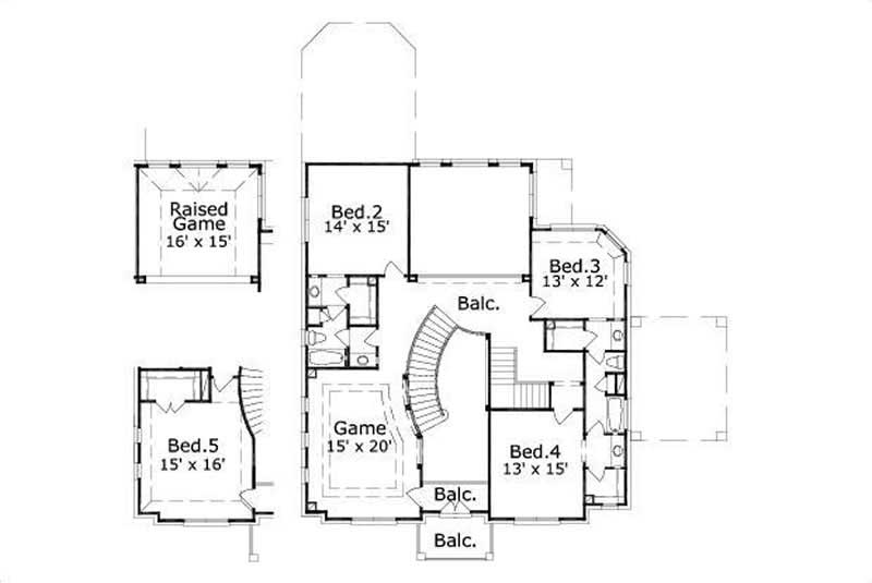 Floor Plan Second Story of Colonial Plan #156-2376