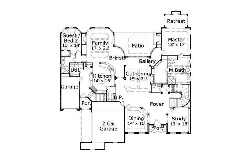 Floor Plan First Story of Mediterranean Plan #156-2385