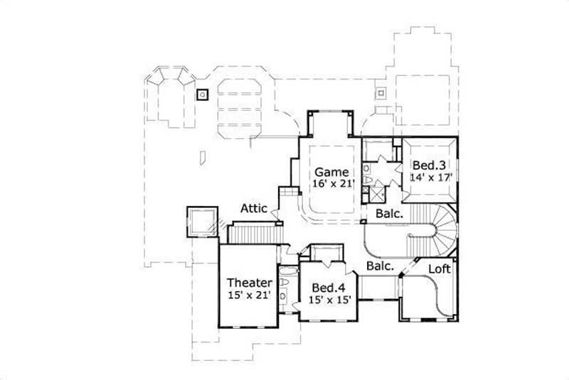 Floor Plan Second Story of Mediterranean Plan #156-2385