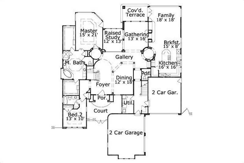 Floor Plan First Story of Mediterranean Plan #156-2409