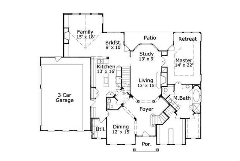 Floor Plan First Story of French Plan #156-2416