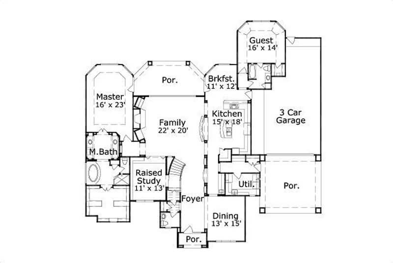 Floor Plan First Story of Mediterranean Plan #156-2438