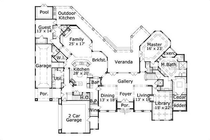 Floor Plan First Story of Mediterranean Plan #156-2455