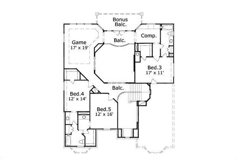 Floor Plan Second Story of Luxury Plan #156-2461
