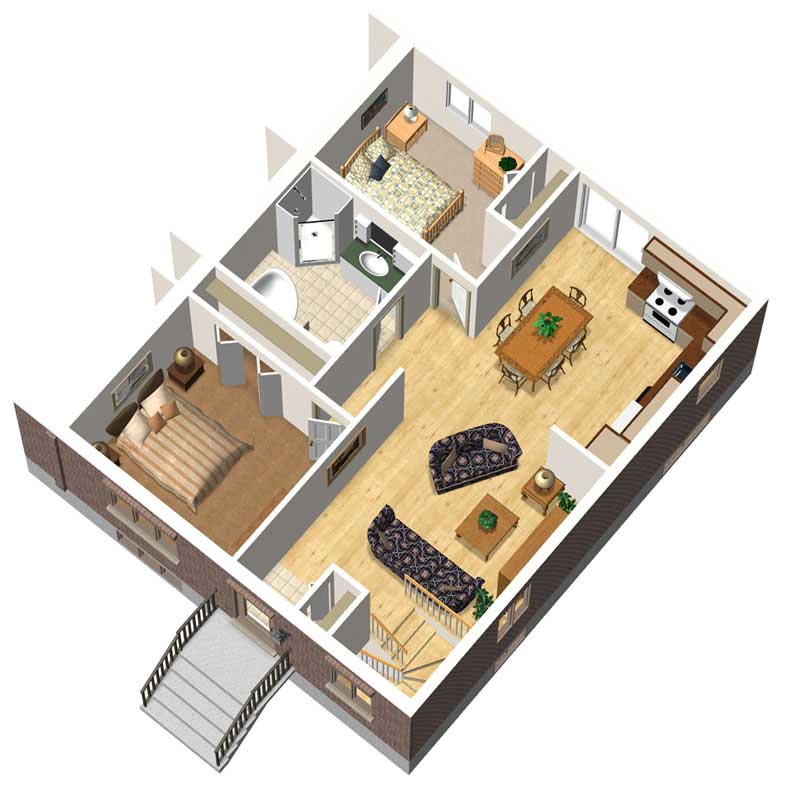 3D Floor Plan of this 2-Bedroom, 832 Sq Ft Plan - 157-1015