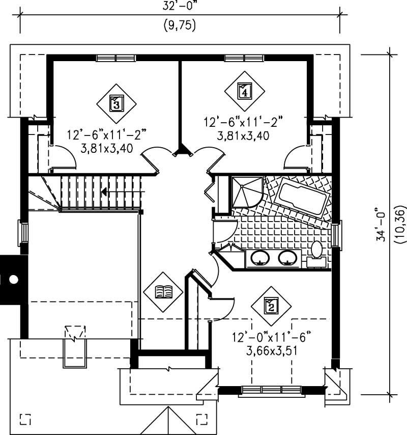 Floor Plan Second Story of Country Plan #157-1041
