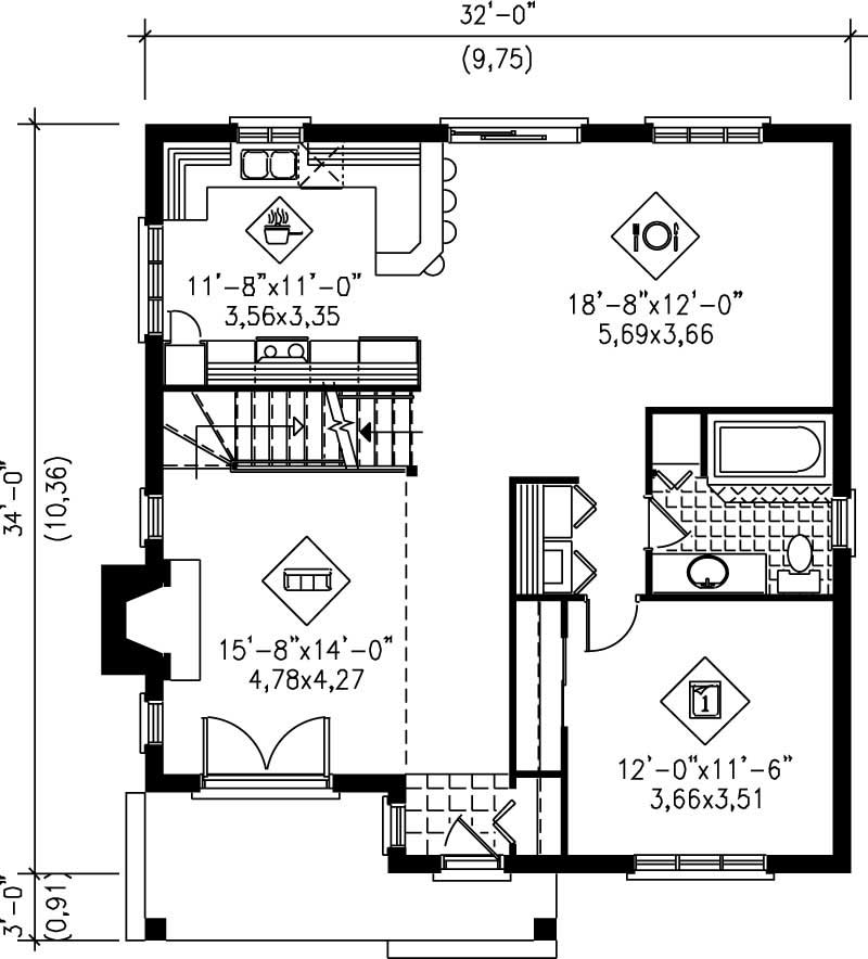 Floor Plan First Story of Country Plan #157-1041