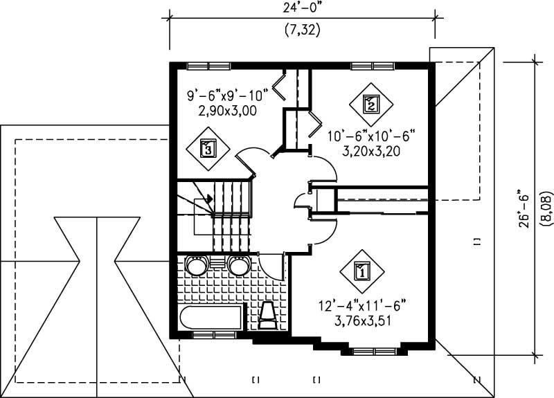 Floor Plan Second Story of Craftsman Plan #157-1042