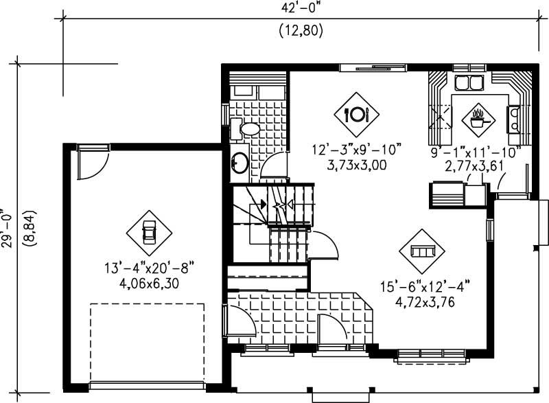 Floor Plan First Story of Craftsman Plan #157-1042