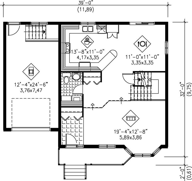 Floor Plan First Story of Country Plan #157-1045