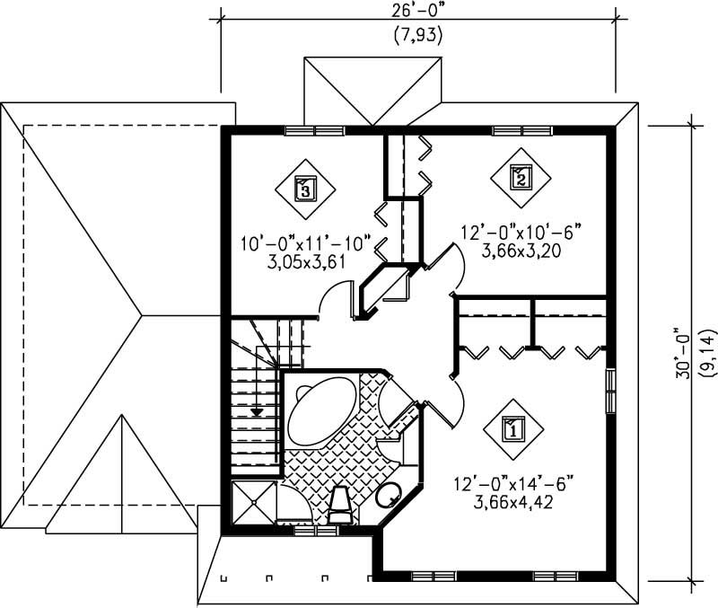 Floor Plan Second Story of Country Plan #157-1046