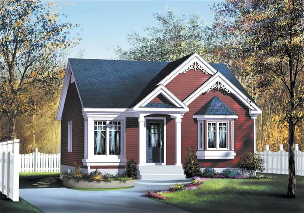 Front elevation of Bungalow home (ThePlanCollection: House Plan #157-1047)