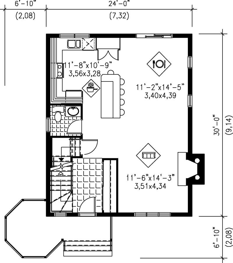 Floor Plan First Story of Country Plan #157-1049
