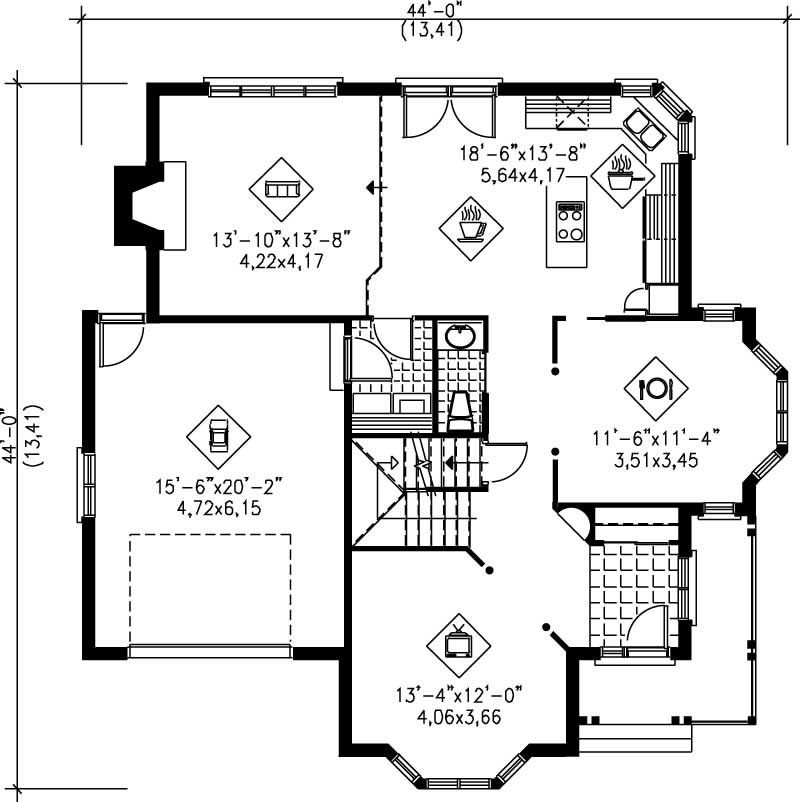 Floor Plan First Story of European Plan #157-1051