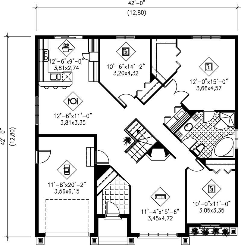 Floor Plan First Story of Craftsman Plan #157-1066