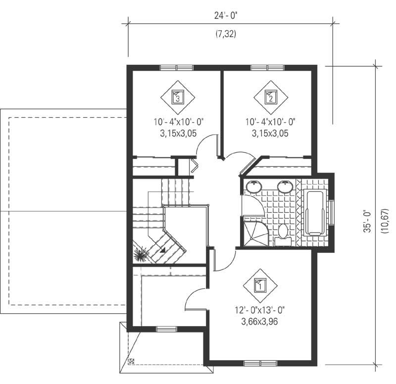 Floor Plan Second Story of Multi-Level Plan #157-1068