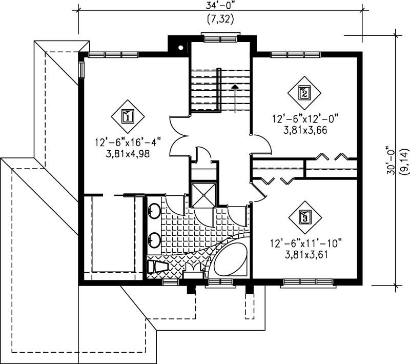 Floor Plan Second Story of European Plan #157-1072
