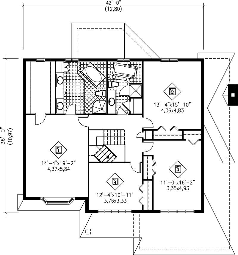 Floor Plan Second Story of Craftsman Plan #157-1111