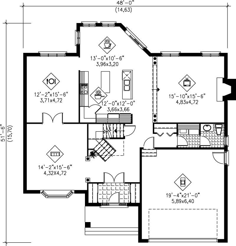 Floor Plan First Story of Craftsman Plan #157-1111