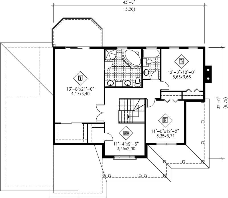 Floor Plan Second Story of European Plan #157-1117