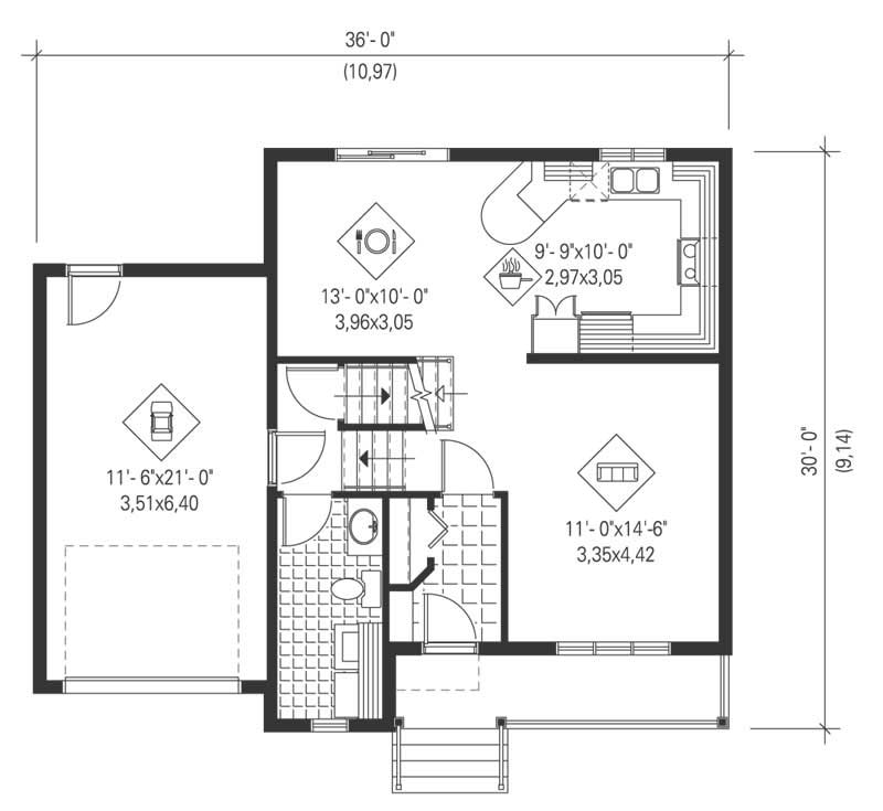 Floor Plan First Story of Country Plan #157-1123
