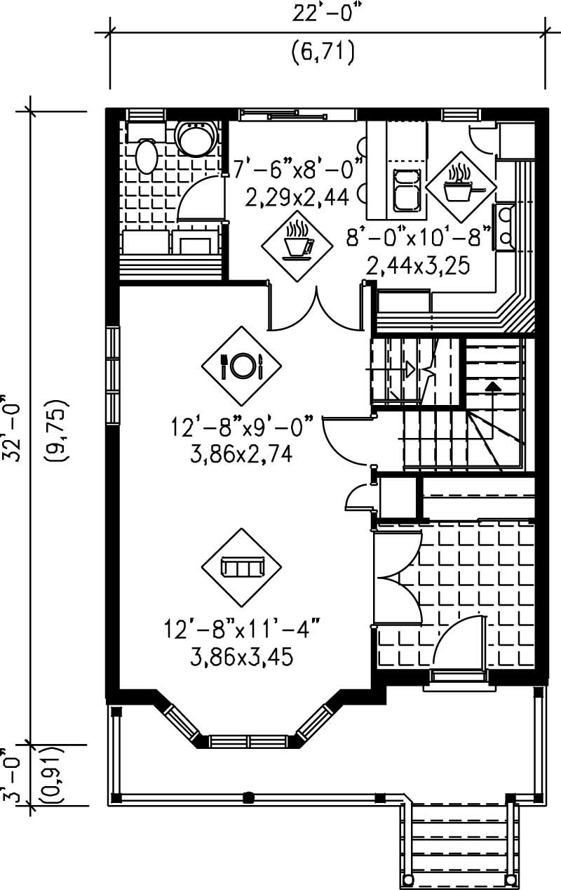 Floor Plan First Story of Ranch Plan #157-1124