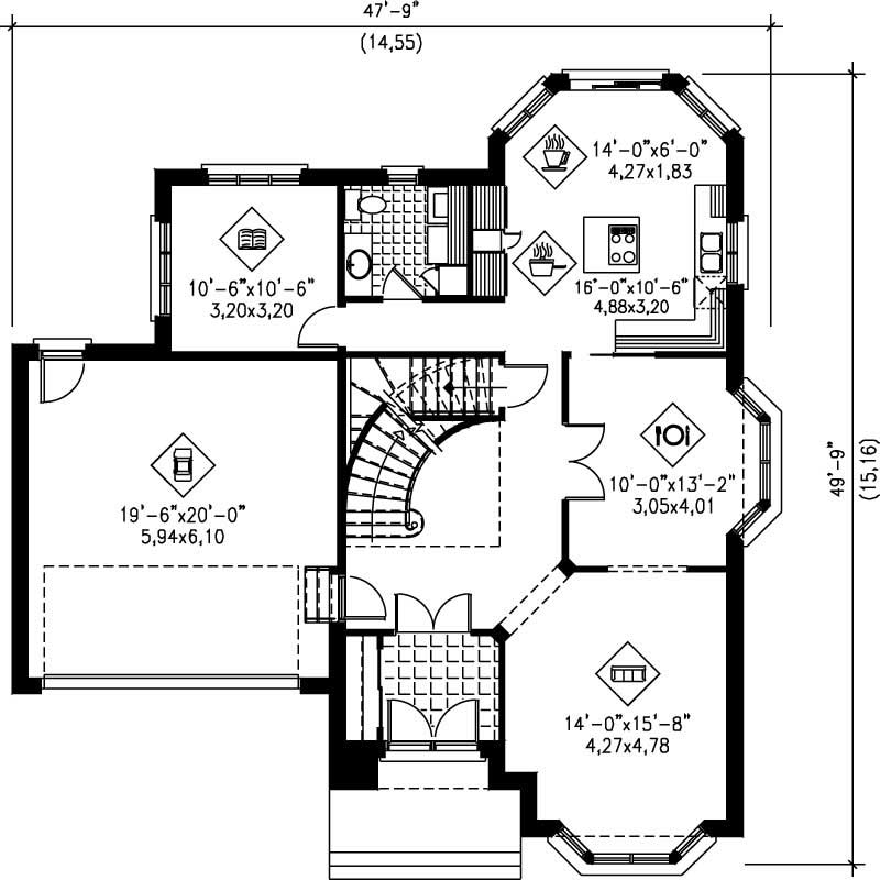 Floor Plan First Story of European Plan #157-1130