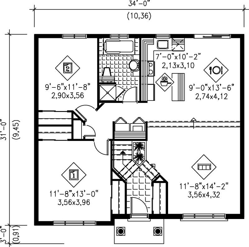 Floor Plan First Story of Ranch Plan #157-1136