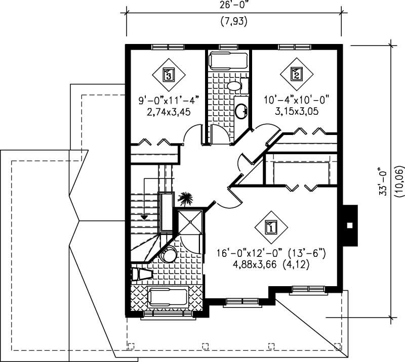Floor Plan Second Story of European Plan #157-1138
