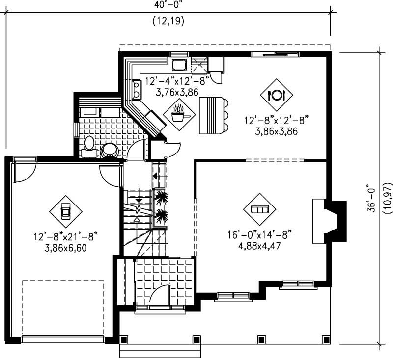 Floor Plan First Story of European Plan #157-1138