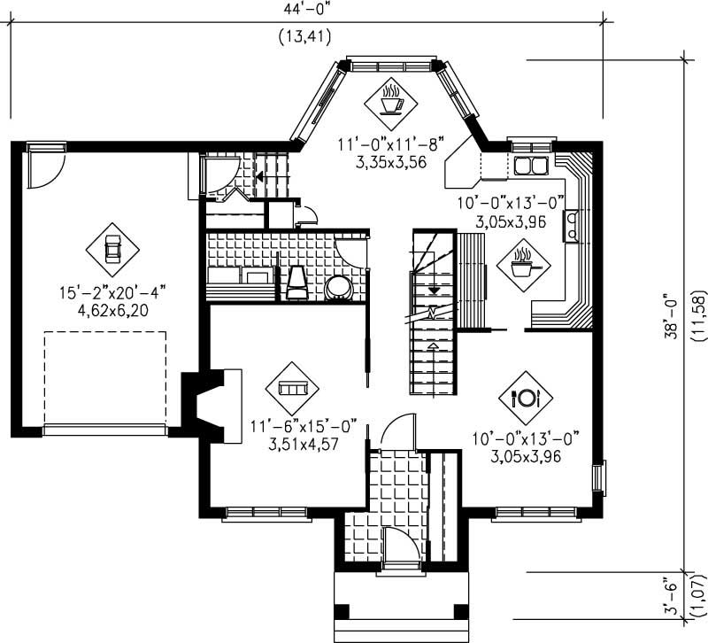 Floor Plan First Story of Ranch Plan #157-1157