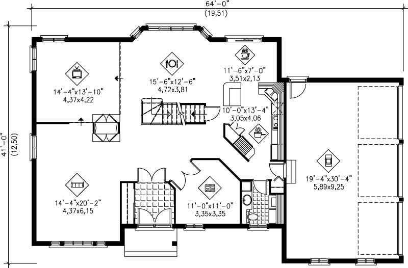 Floor Plan First Story of European Plan #157-1176