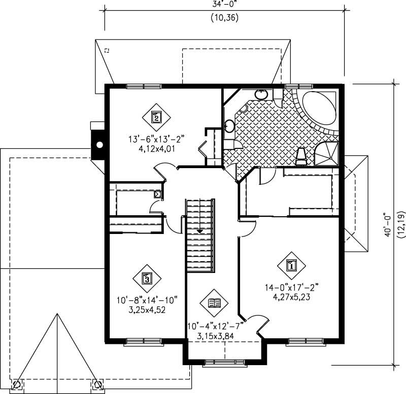Floor Plan Second Story of European Plan #157-1177