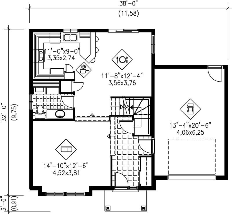 Floor Plan First Story of Ranch Plan #157-1180