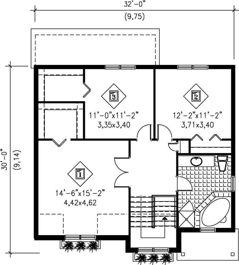 Floor Plan Second Story of Contemporary Plan #157-1181