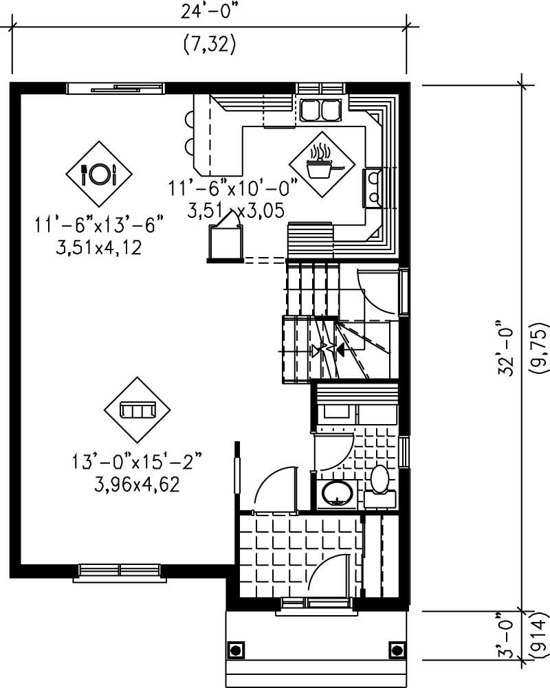 Floor Plan First Story of Ranch Plan #157-1189