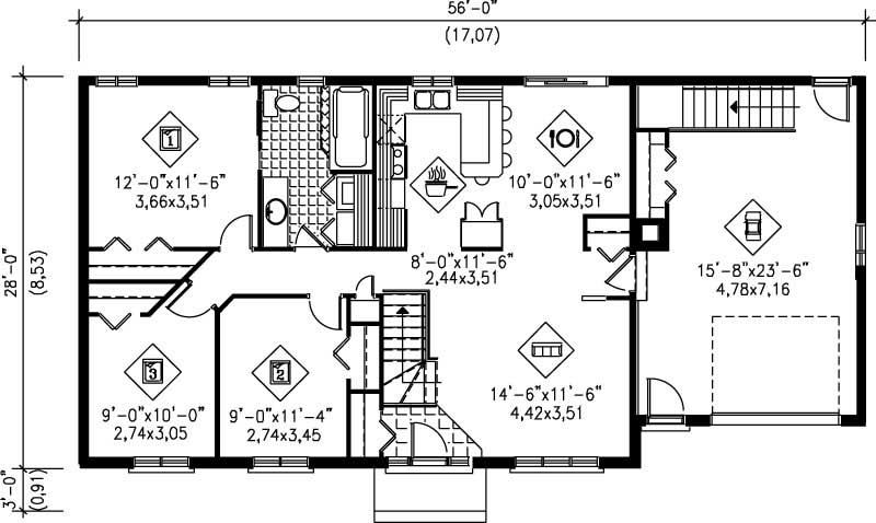 Floor Plan First Story of Ranch Plan #157-1194